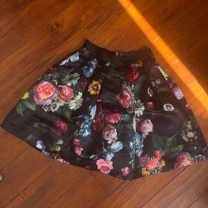 Ted Baker London Black Floral Pleated Flared Midi Skirt Size 1 (US Small)